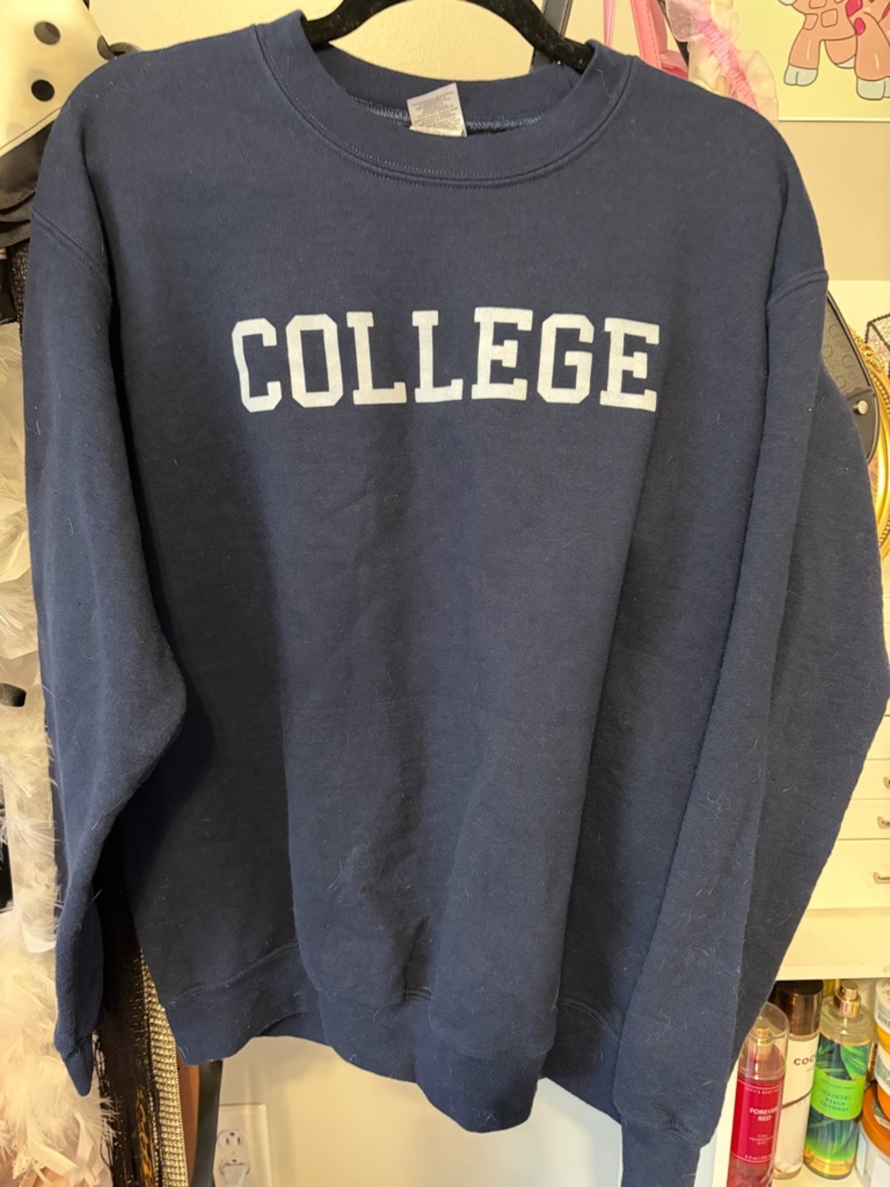 Gildan Navy Crewneck Sweatshirt with White 'COLLEGE' Print